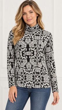 NWT RAFEALLA L black white geometric high neck windowpane soft stretch career